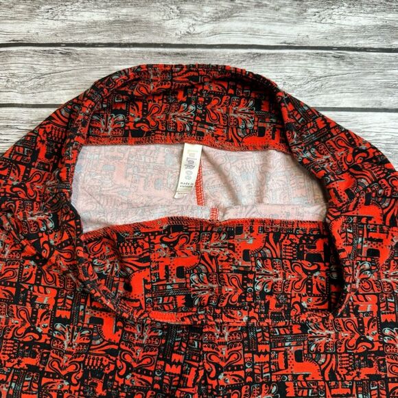 LuLaRoe Womens Stretchy Geometric Print Red Black Leggings Tall & Curvy One Size - Picture 5 of 10